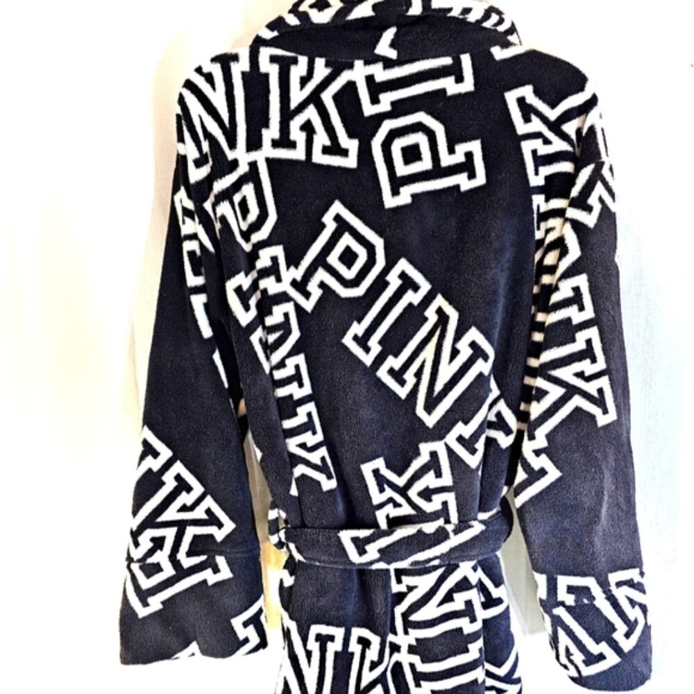 Victoria’s Secret PINK Black & White Logo Robe Size XS/S - Picture 3 of 4